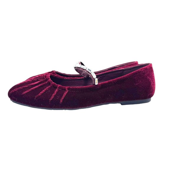 Kenneth Cole Reaction Burgundy Velvet Flats w/ Rhinestone Strap Size 9 NWOB - Picture 3 of 7